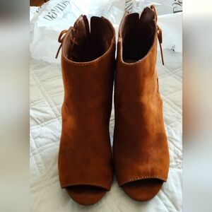 Rust Peep-Toe Ankle Boots